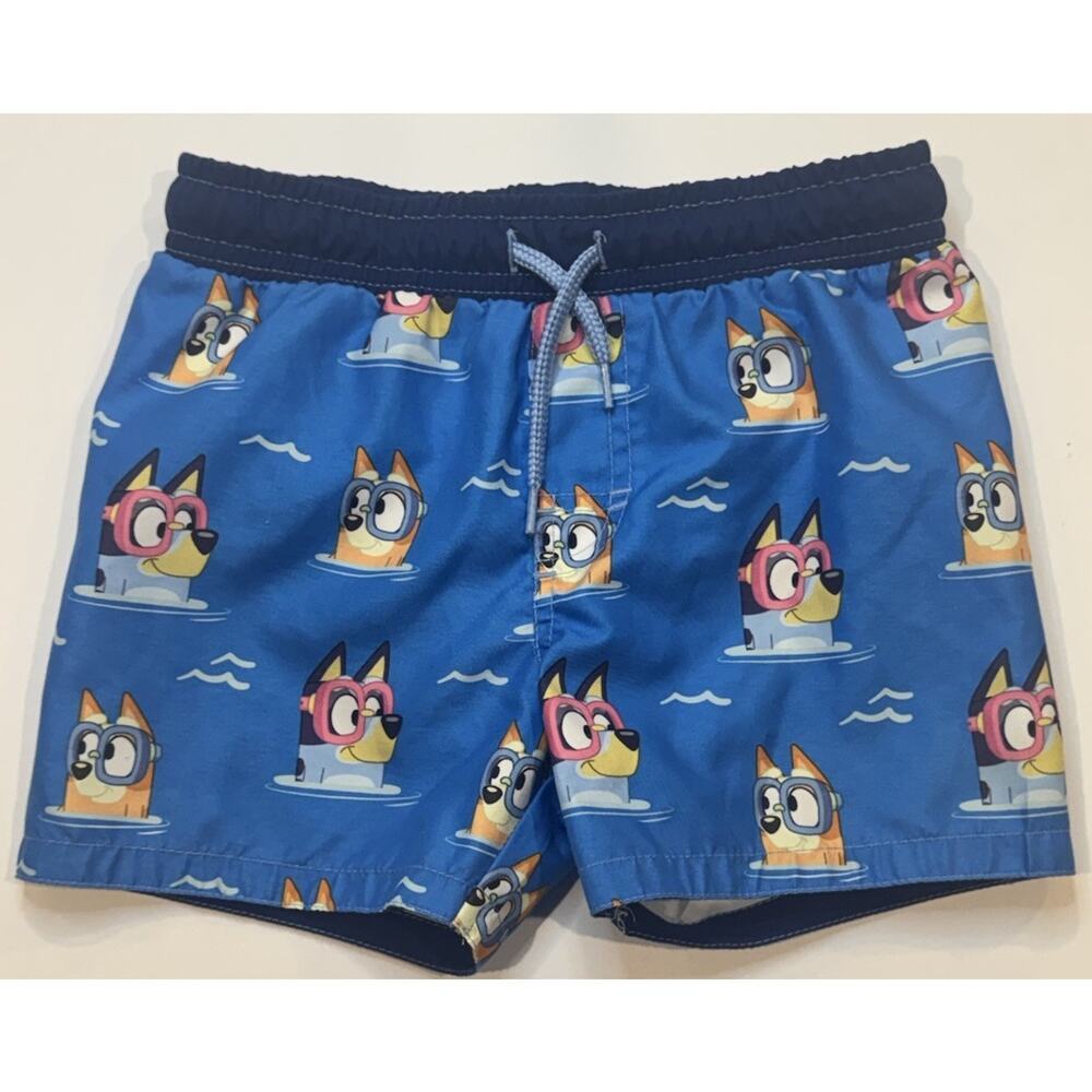 Bluey Swim Trunks Boys 4T Blue Cartoon Swim Shorts Elastic Waist